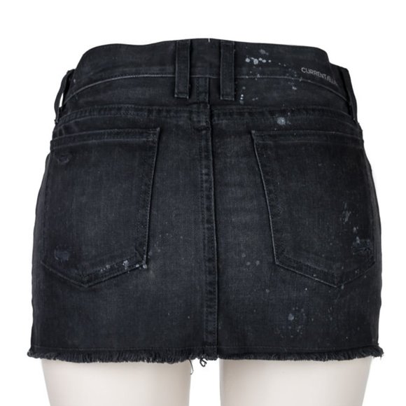 💖 Current/Elliott Black Denim Mini Skirt in Night Wash with Paint - Picture 2 of 7